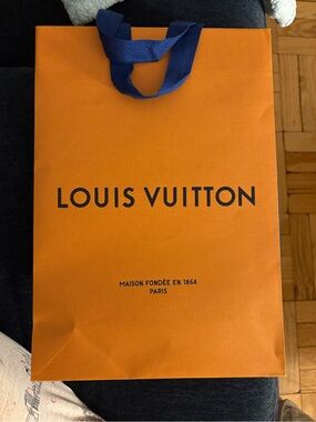 Louis Vuitton Orange Paper Tote with Blue Ribbon Handles